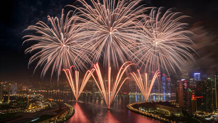 Majestic Fireworks Display Illuminates Urban Landscape