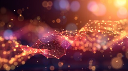 Abstract Glowing Network Grid with Dazzling Lights and Bokeh Effects in Warm Tones