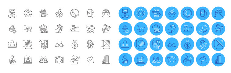 Fototapeta premium Security agency, Circle area and Inflation line icons pack. Online discounts, Moving service, Best manager web icon. Sun cream, Cashback card, Food delivery pictogram. Question mark, Bra. Vector