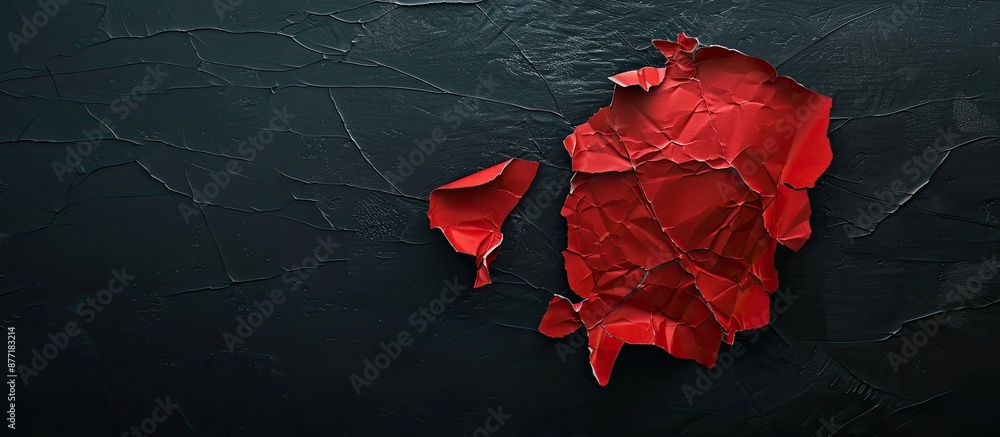 Poster A torn red cardboard piece against a dark backdrop with space for adding images. with copy space image. Place for adding text or design