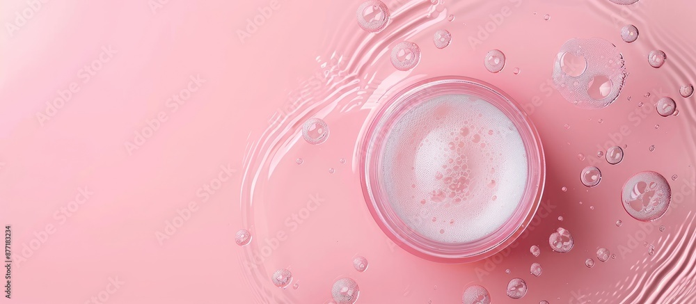 Aufkleber Cosmetic product displayed in a top view copy space image on a pink background with a transparent cleansing gel