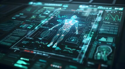 Fototapeta premium Futuristic 3D Holographic Medical Scanner - Advanced Health Technology Diagnostic Tool