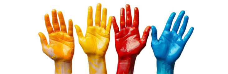 Hands Vibrant High-Five: Hyper Realistic Images of Colorful Hands Celebrating cut out dicut PNG on transparent