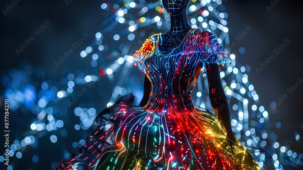 Poster quantum computing transforming fashion design with digital fabric simulations and high-tech