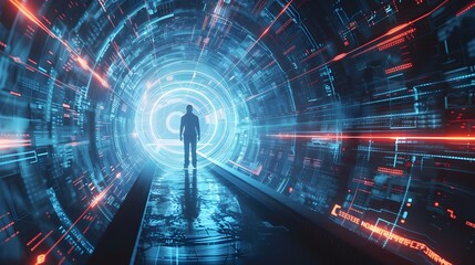 Obraz premium Quantum Computing Powering Immersive Digital Environments in Virtual Reality