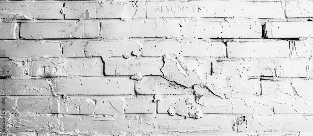 Poster Texture of a white brick wall providing a blank space for images or text. with copy space image. Place for adding text or design