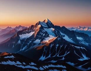 Snow-Capped Mountain Range at Sunset in the Rockies Generated AI
