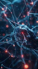 3D VFX Animation of AI Brain Showcasing Neural Networks, Complex Data Flow, and Connectivity. Chatbots Utilizing Artificial Intelligence for Prompt Engineering in a High-Definition AI-Generated Backgr