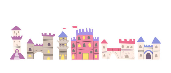 Fototapeta premium fairy house or castle pack. Set of childrens magic elements for coloring book, cover design.