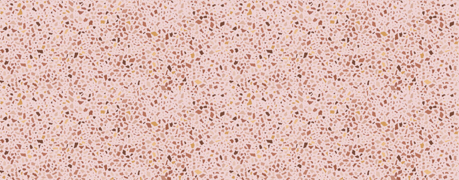Terrazzo flooring seamless pattern. Vector realistic asphalt texture with colorful mosaic elements. Terrazo tile with natural pieces of marble, granite or quartz. Classic Italian floor background.