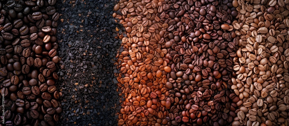 Poster prepare to roast high quality coffee beans dried with solar energy in shades of dark and light brown