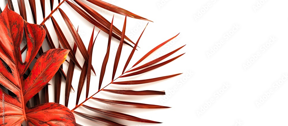 Aufkleber coral palm leaves on white backdrop with space for text ideal for a summer themed copy space image t