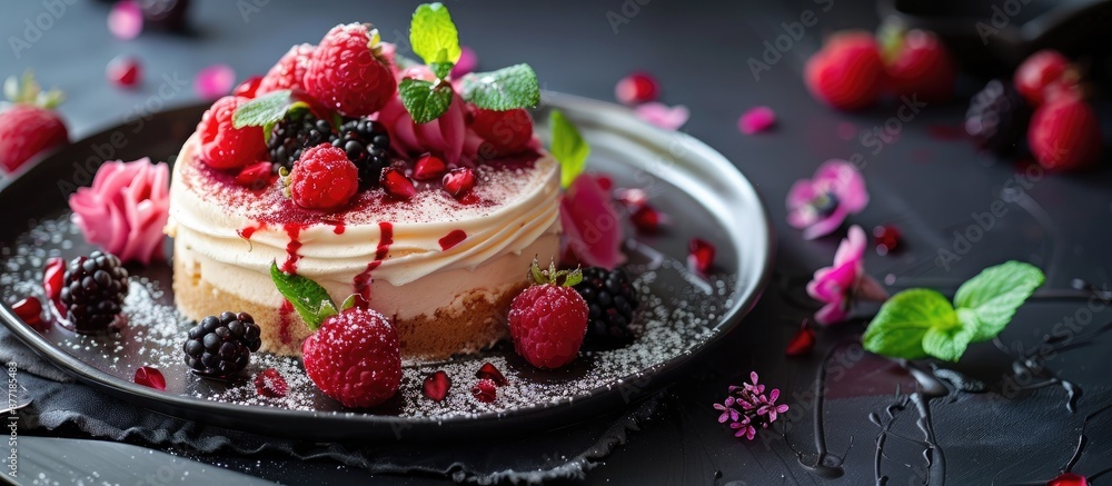 Poster an attractive dessert suitable for a banner with a copy space image