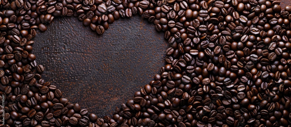 Poster Heart frames outline a backdrop of coffee beans with a copy space image
