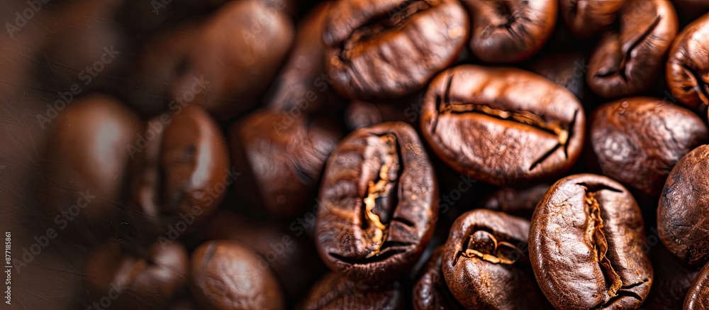 Poster close up of a textured brown coffee beans with copy space image