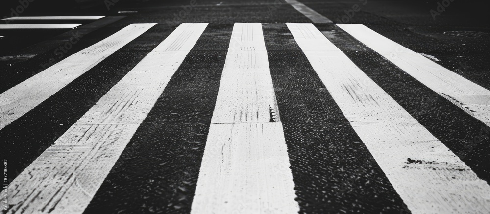 Poster crosswalk for pedestrians with black and white stripes on the road with the potential to have a copy