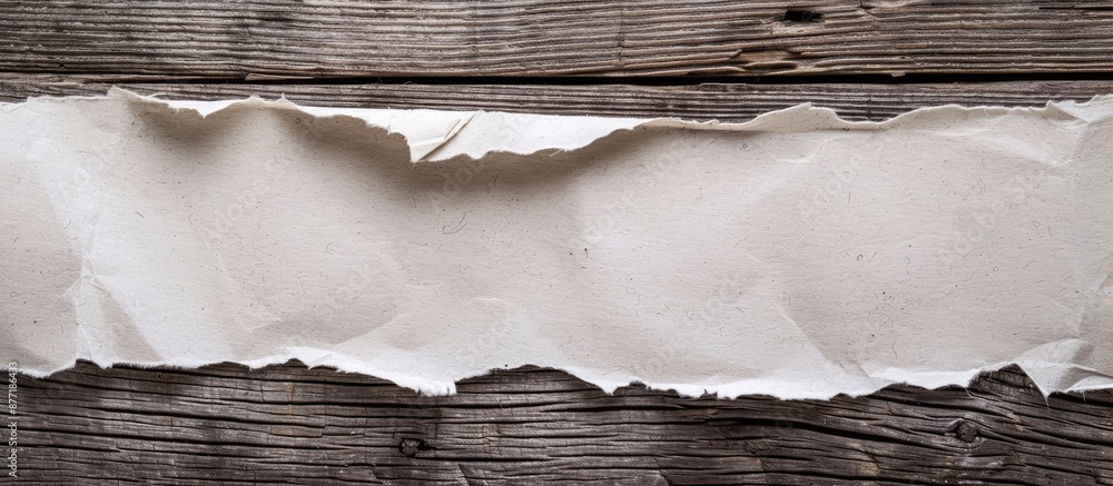 Poster copy space image of torn paper on a wooden surface