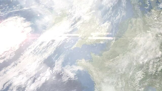 Zoom in from space and focus on Newton Abbot, UK. 3D Animation. Background for travel intro. Elements of this image furnished by NASA