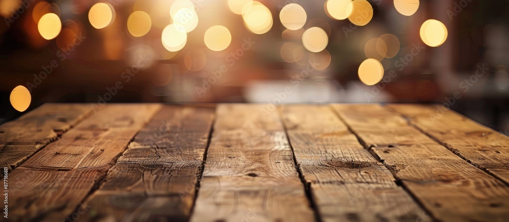 Poster A product display template with a rustic wood background and soft focused bokeh lighting for copy space image
