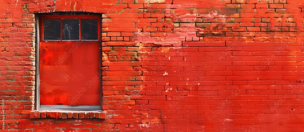 Poster Brilliant red paint adds a vivid touch to an orange brick wall creating an eye catching contrast. with copy space image. Place for adding text or design