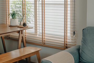 Muji decorated style house, wood color, Wooden window corner and dining table