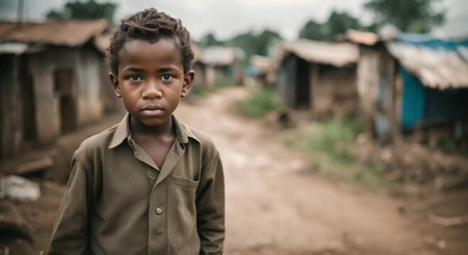 unprivileged boy in slums 