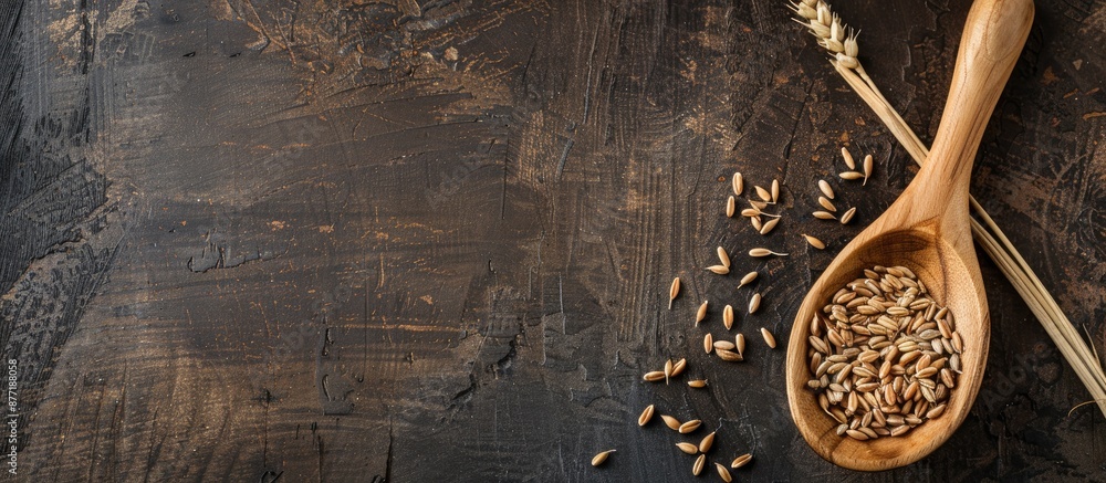 Poster a wooden spoon with wheat grains creating a rustic look is displayed in a copy space image