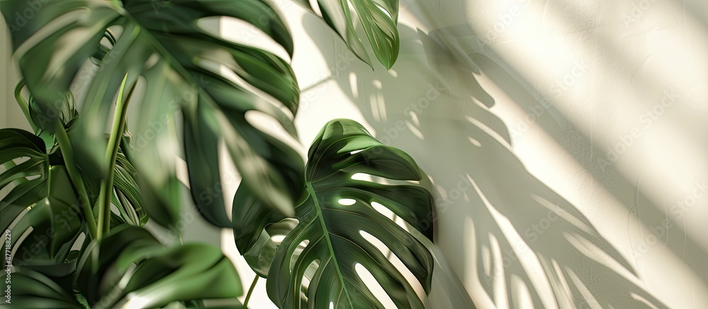 Poster monstera leaves add beauty to a modern interior with minimalism featuring real leaves for a composit