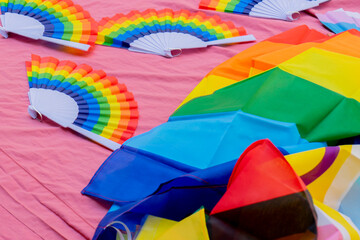 Fototapeta premium flags and fans with gay pride colors