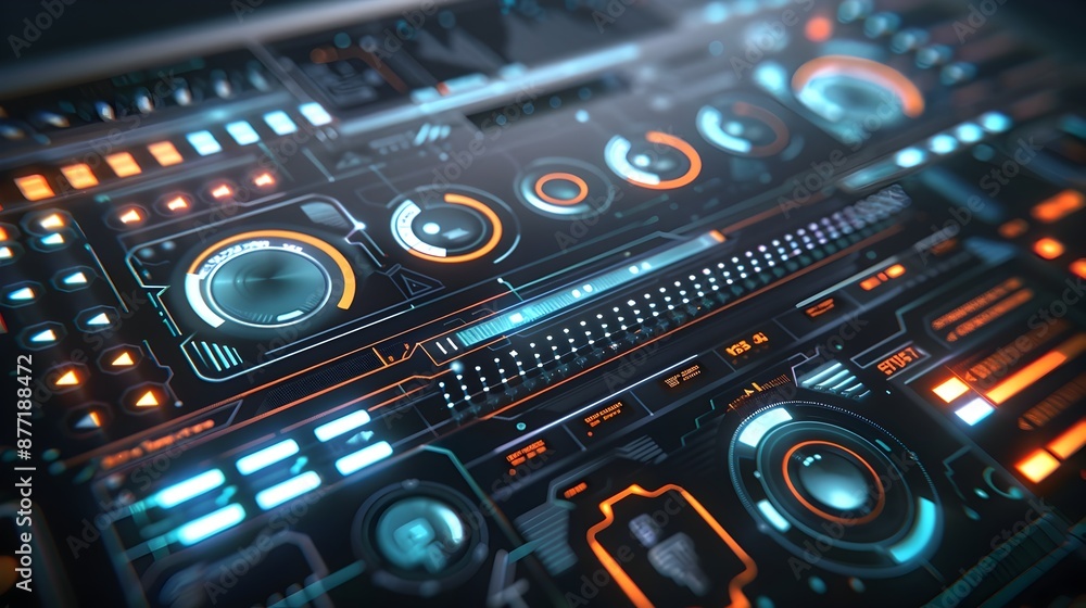 Poster futuristic 3d holographic smart home control panel with interactive automation features