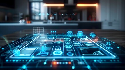 Futuristic 3D Holographic Smart Home Control Panel with Interactive Technology