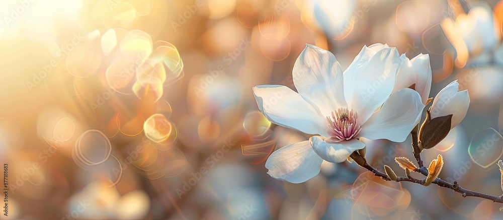 Aufkleber Sunny spring day captures a colorful picture of a white magnolia blossom outdoors with a blurred backdrop ideal for adding text in copy space image