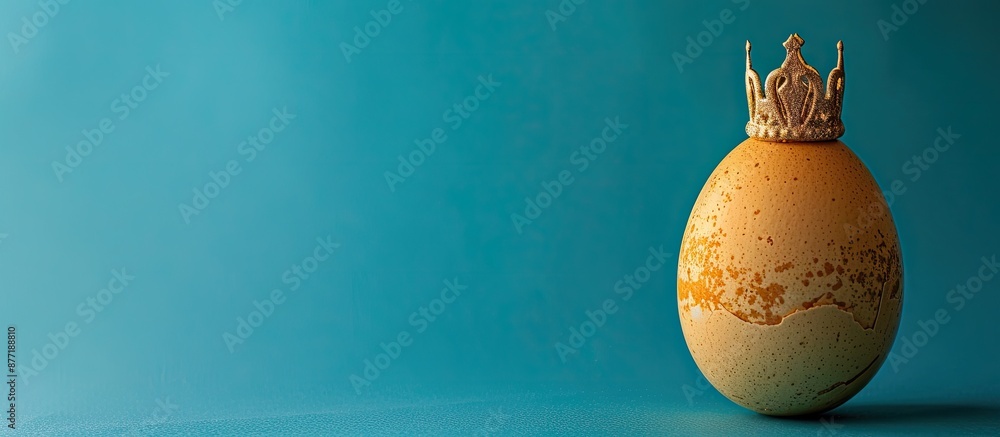 Aufkleber close up shot of a regal egg with a crown on a blue background symbolizing leadership with ample cop