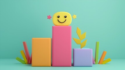 Cheerful 3D Bar Chart Visualizing Optimistic Business Growth and Financial Success