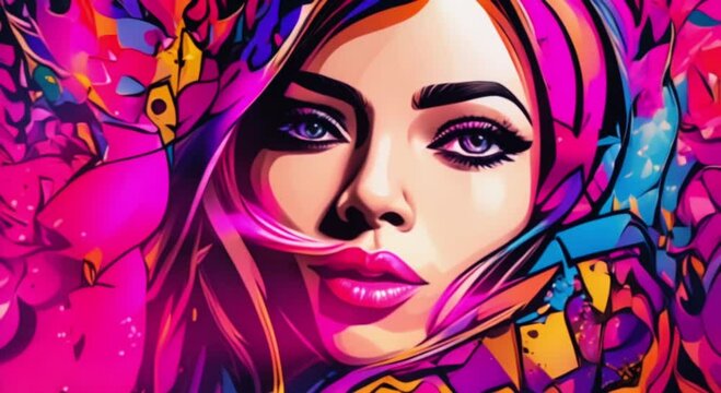 colorful cartoon pop style graffiti woman