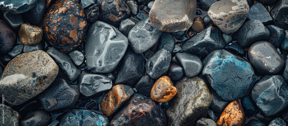 Poster Background of rippled rocks showing a close up view of natural rough stones Includes copy space image