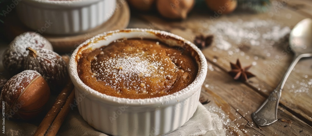 Poster Chestnut pudding made at home with a rustic presentation and an inviting copy space image
