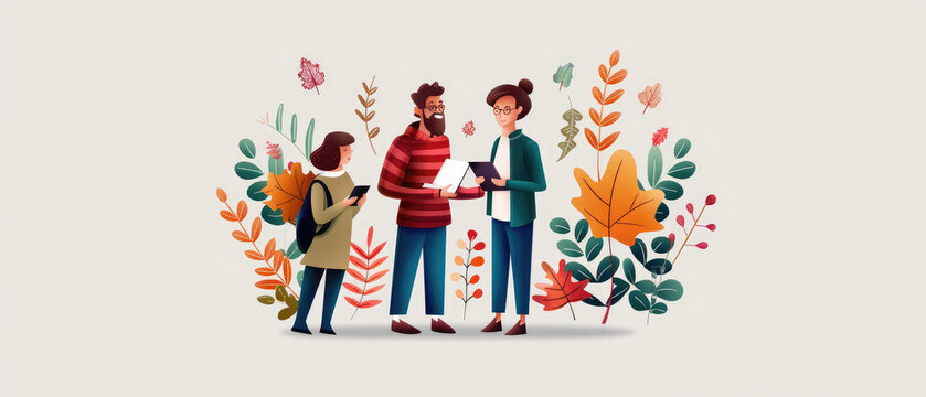 Autumn parent orientation meeting with teachers, flat design concept.