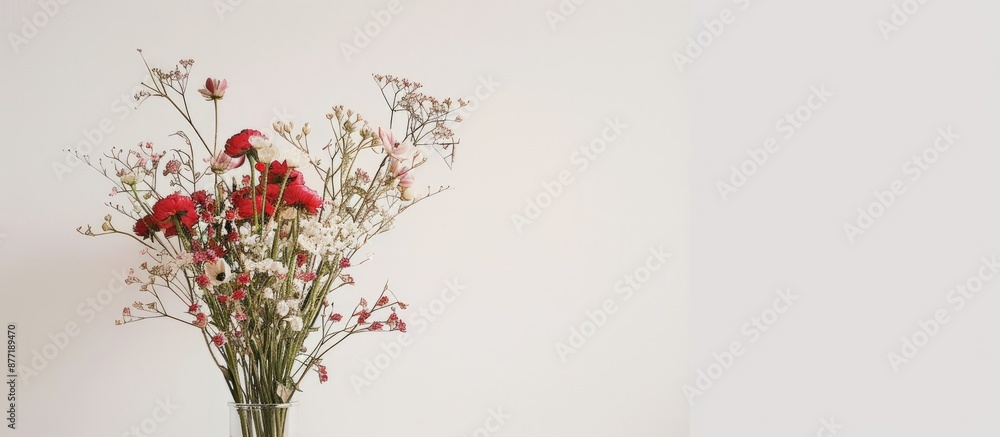 Poster a lovely arrangement of flowers in a vase set against a plain white background creating the perfect 
