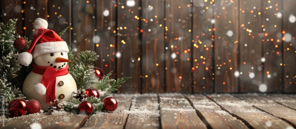 Poster christmas holidays depicted with a wooden background ideal to display a copy space image