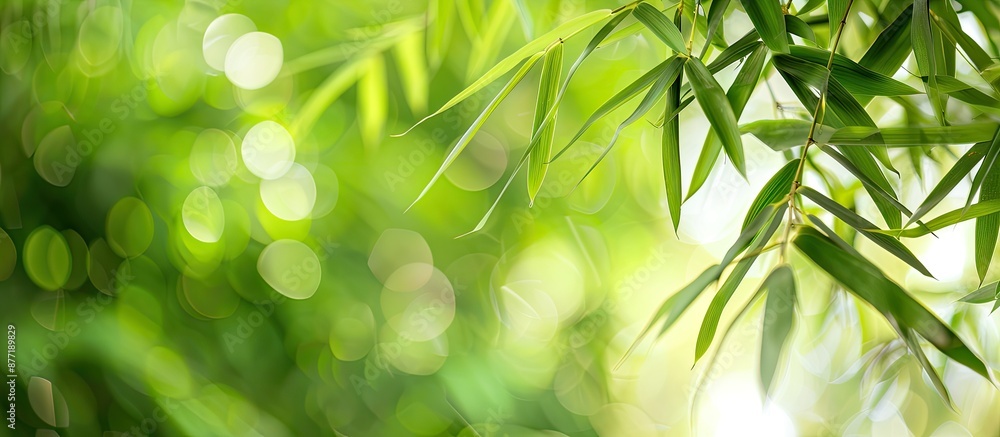 Poster A detailed shot under a bamboo tree displaying lush green leaves with natural lighting perfect for website or banner design with copy space image on a white background