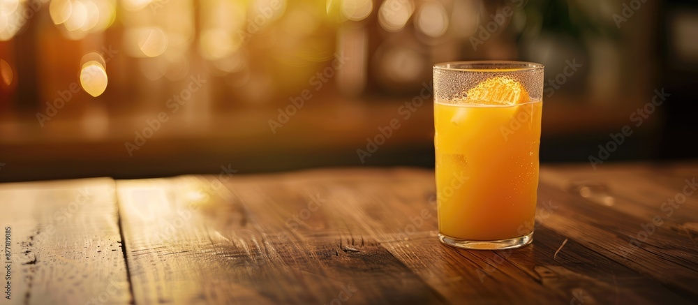 Aufkleber glass of freshly squeezed orange juice on a wooden backdrop with ample copy space image