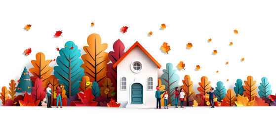 Obraz premium Flat design autumn diorama for classroom group project