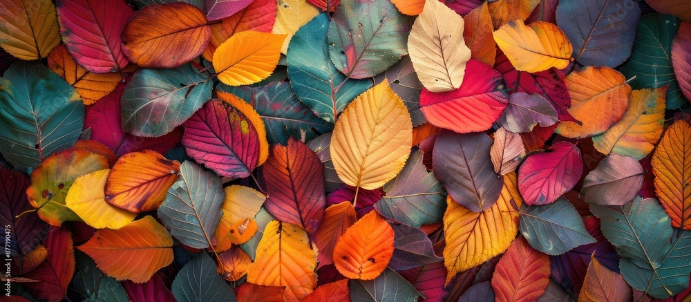 Poster Colorful autumn leaves creating an abstract backdrop with copy space image