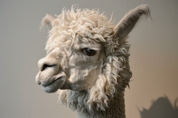 Fototapeta premium Detailed image of an alpaca's face showcasing its fleece and gentle eyes