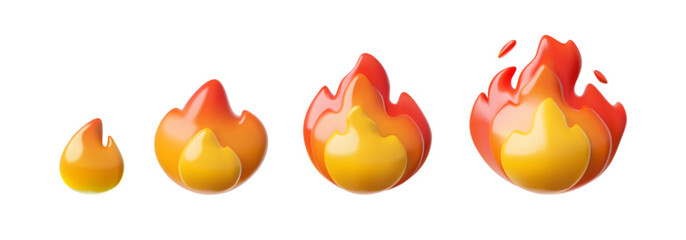 Set of 3d red yellow fire flame emoji icons.