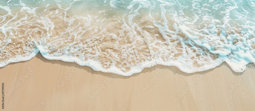 Poster Beach scene with waves hitting the shore in a picture with blank space for text. with copy space image. Place for adding text or design