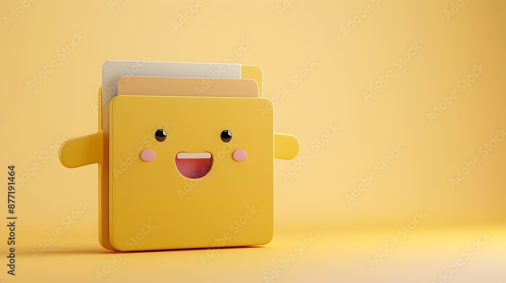 Poster cheerful 3d rendered smiling file folder icon for business organization and productivity