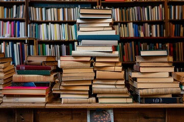 Stacks of Books in a Library