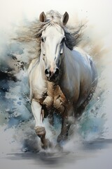 Obraz premium Watercolor Horse Painting Water Painting Horse Art, generative IA